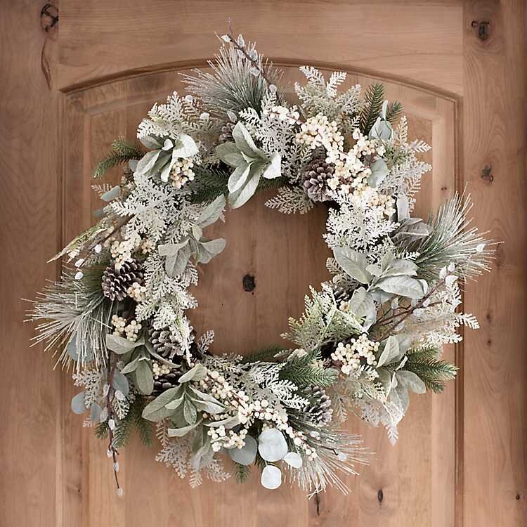 Flocked Eucalyptus and Berries Wreath