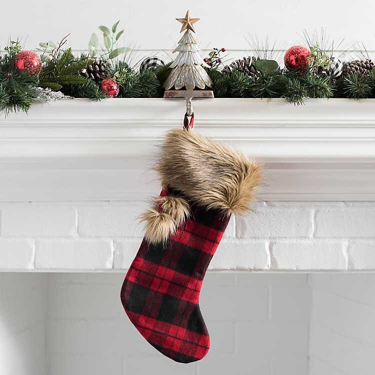 Faux Fur Red Plaid Stocking
