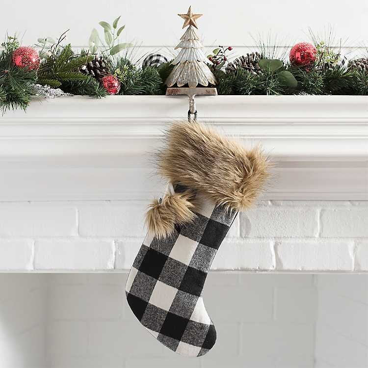 White Buffalo Check Stocking with Faux Fur
