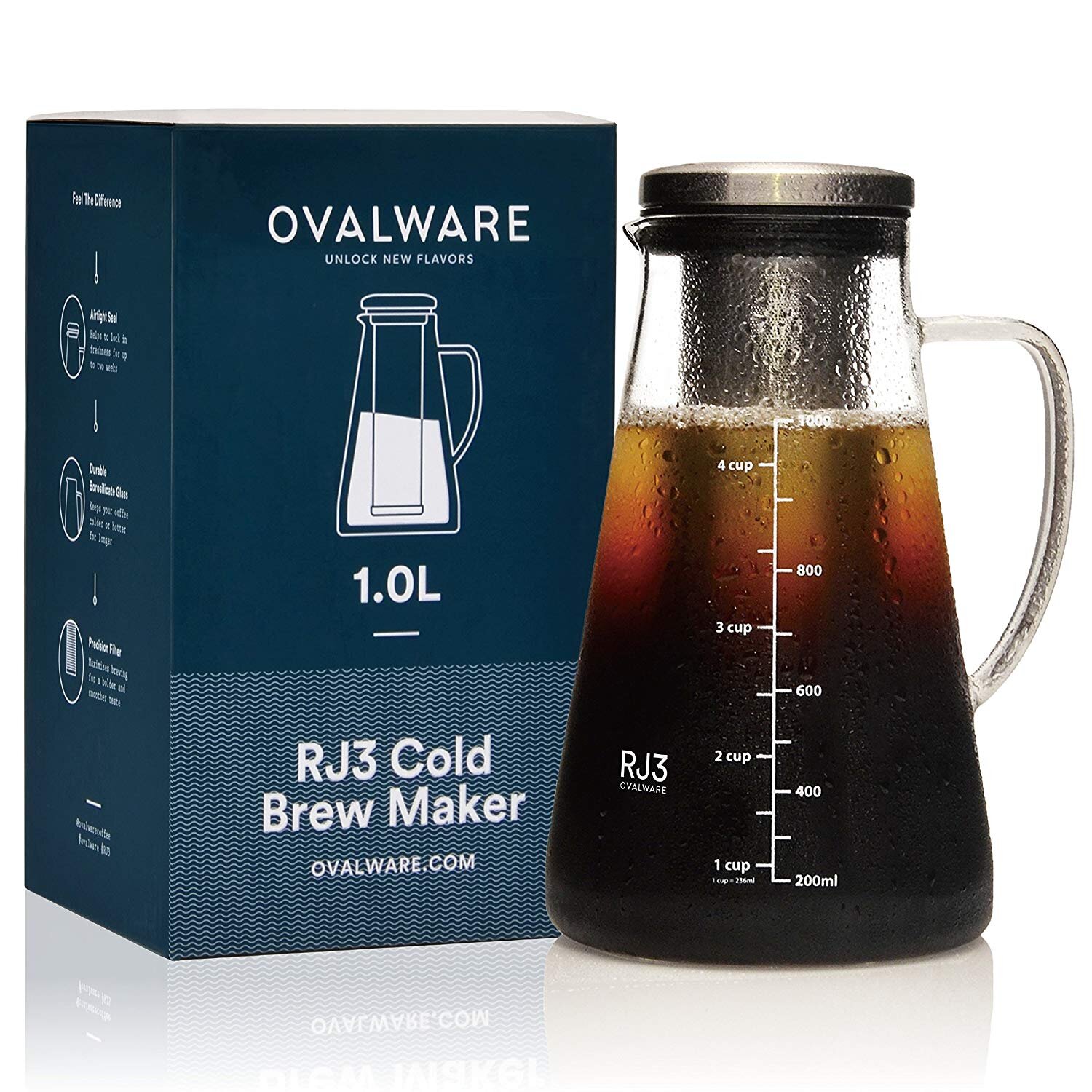 Airtight Cold Brew Iced Coffee Maker and Tea Infuser with Spout
