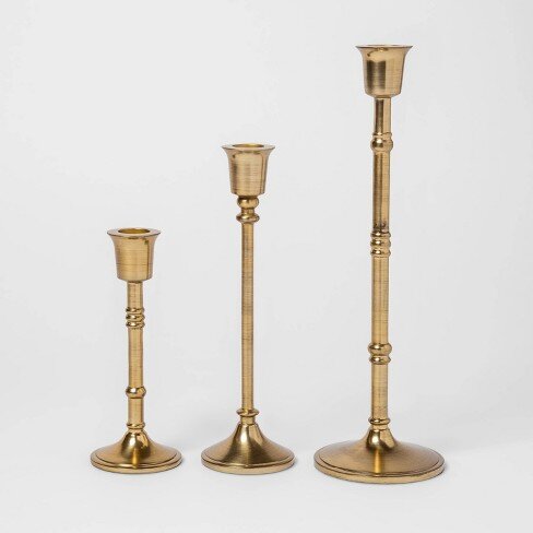 3pc Taper Candle Holder Set Gold - Threshold