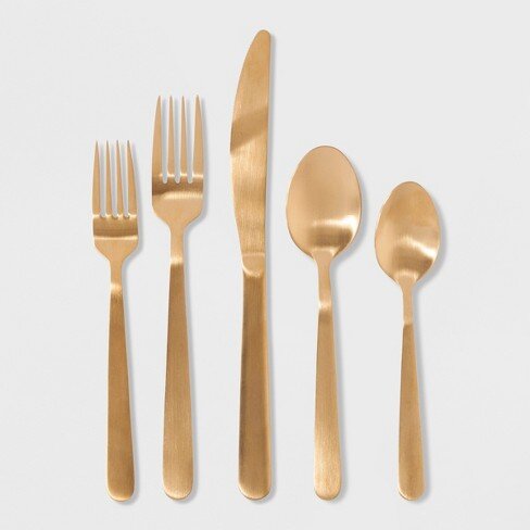 20pc Stainless Steel Silverware Set - Threshold , Gold