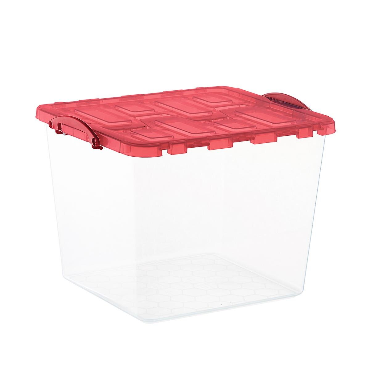 60 ltr. Premier Clear Wing Lid Modular Tote with Red Lid