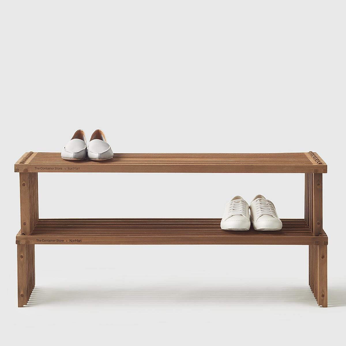 Marie Kondo Stacking Slatted Wood Shoe Shelf